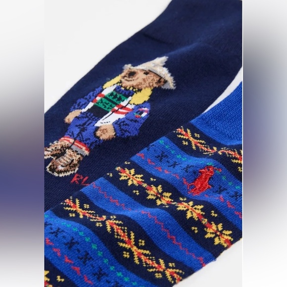 POLO Ralph Lauren Western Sun Valley Bear Crew Socks 2 Pack Men's Size 10-13 New - Picture 2 of 6